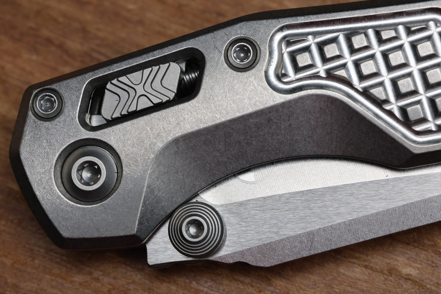 MICROTECH MARFIONE SELECT MSI RAM LOK MINI FRAG TITANIUM HANDLES W/ DOUBLE VAPOR ACCENTS & PURPLE ACCENTS & STONEWASH M390MK 210M-10FRMS4