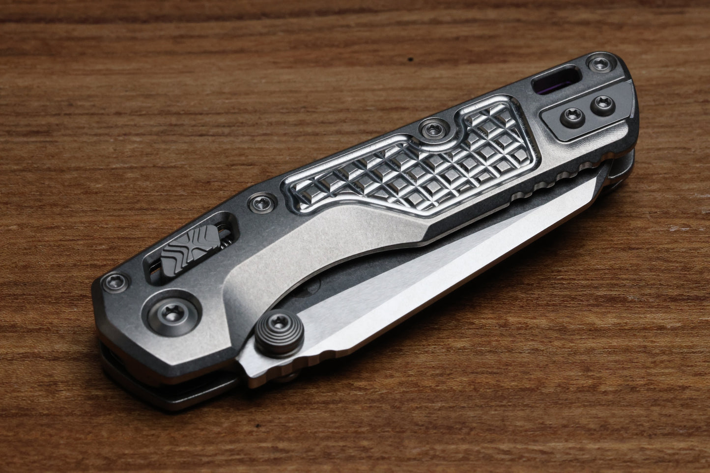 MICROTECH MARFIONE SELECT MSI RAM LOK MINI FRAG TITANIUM HANDLES W/ DOUBLE VAPOR ACCENTS & PURPLE ACCENTS & STONEWASH M390MK 210M-10FRMS4