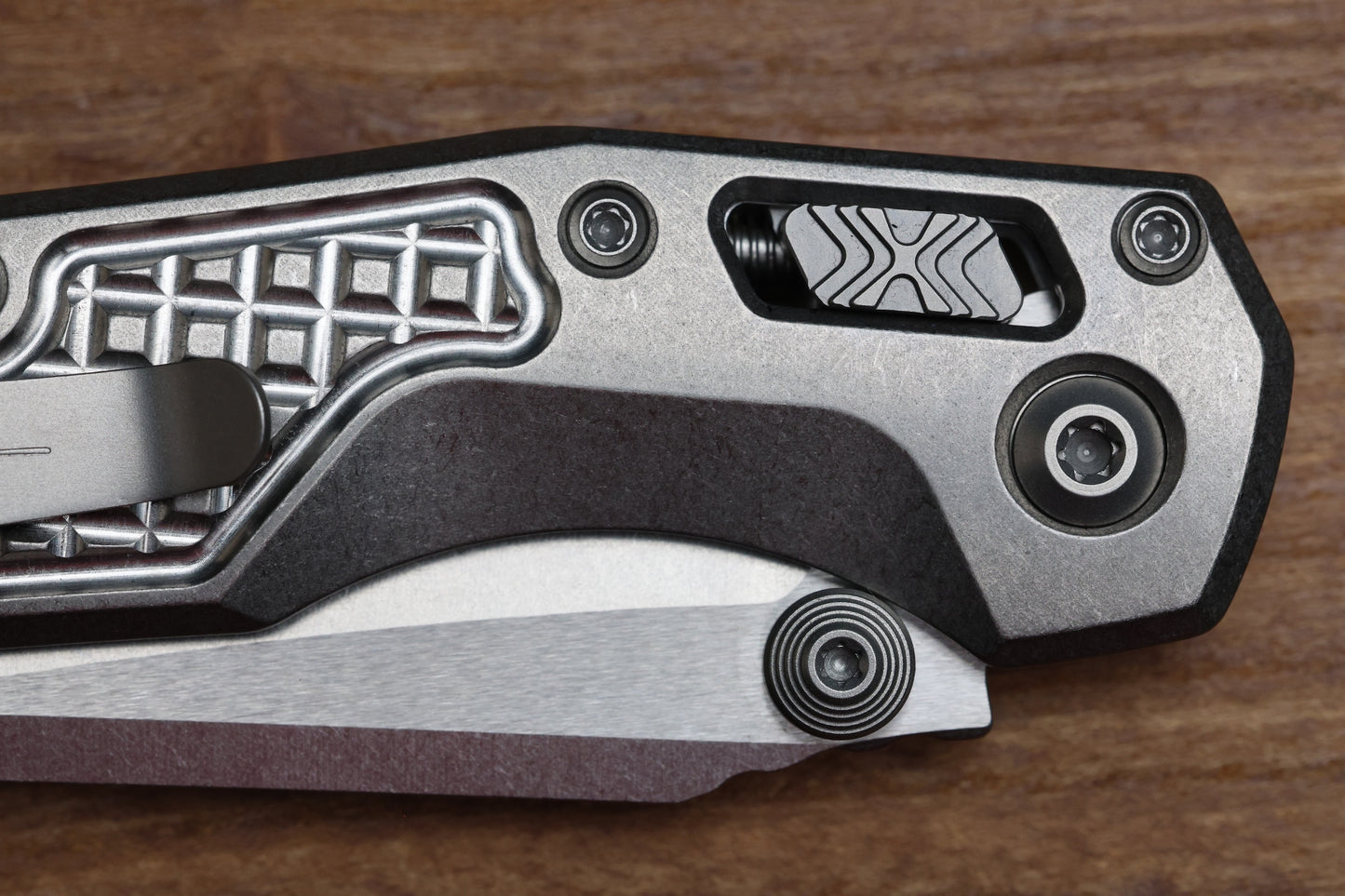 MICROTECH MARFIONE SELECT MSI RAM LOK MINI FRAG TITANIUM HANDLES W/ DOUBLE VAPOR ACCENTS & PURPLE ACCENTS & STONEWASH M390MK 210M-10FRMS4
