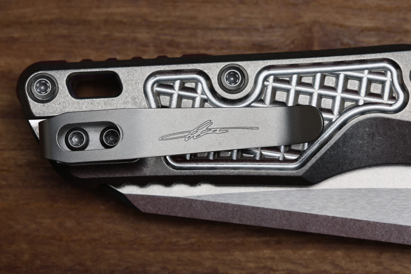 MICROTECH MARFIONE SELECT MSI RAM LOK MINI FRAG TITANIUM HANDLES W/ DOUBLE VAPOR ACCENTS & PURPLE ACCENTS & STONEWASH M390MK 210M-10FRMS4