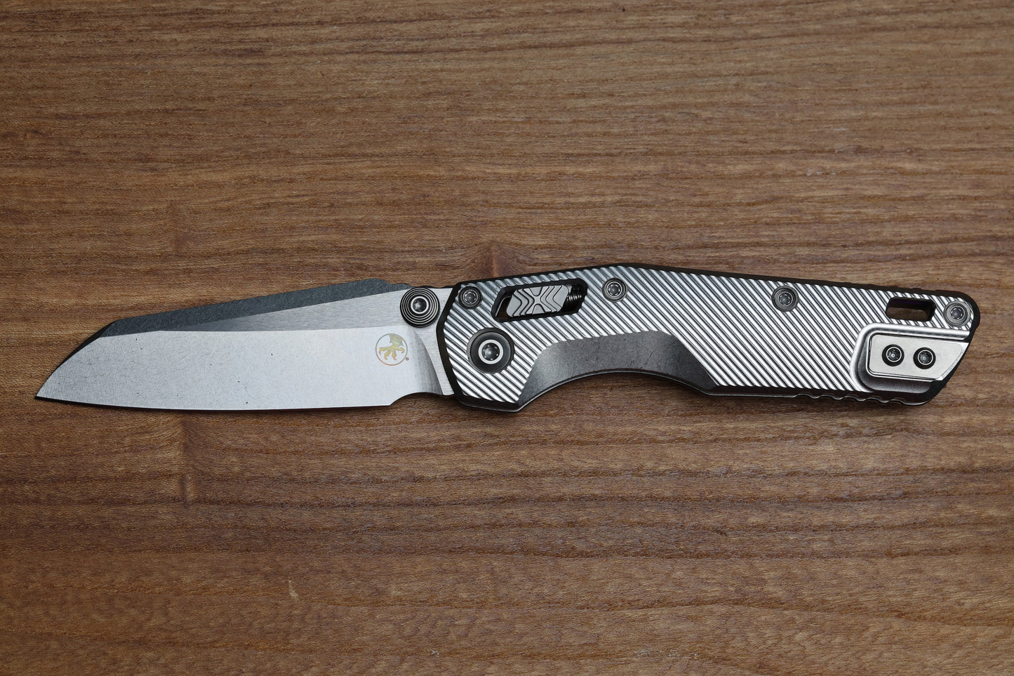 MICROTECH MARFIONE SELECT MSI RAM LOK MINI FLUTED TITANIUM HANDLES W/ DOUBLE VAPOR ACCENTS & PURPLE ACCENTS & STONEWASH M390MK 210M-10FLMS4