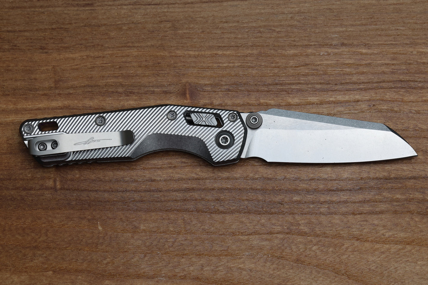 MICROTECH MARFIONE SELECT MSI RAM LOK MINI FLUTED TITANIUM HANDLES W/ DOUBLE VAPOR ACCENTS & PURPLE ACCENTS & STONEWASH M390MK 210M-10FLMS4