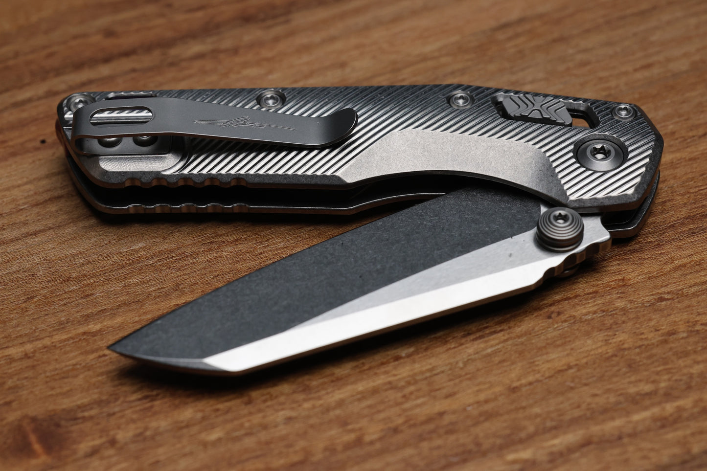 MICROTECH MARFIONE SELECT MSI RAM LOK MINI FLUTED TITANIUM HANDLES W/ DOUBLE VAPOR ACCENTS & PURPLE ACCENTS & STONEWASH M390MK 210M-10FLMS4