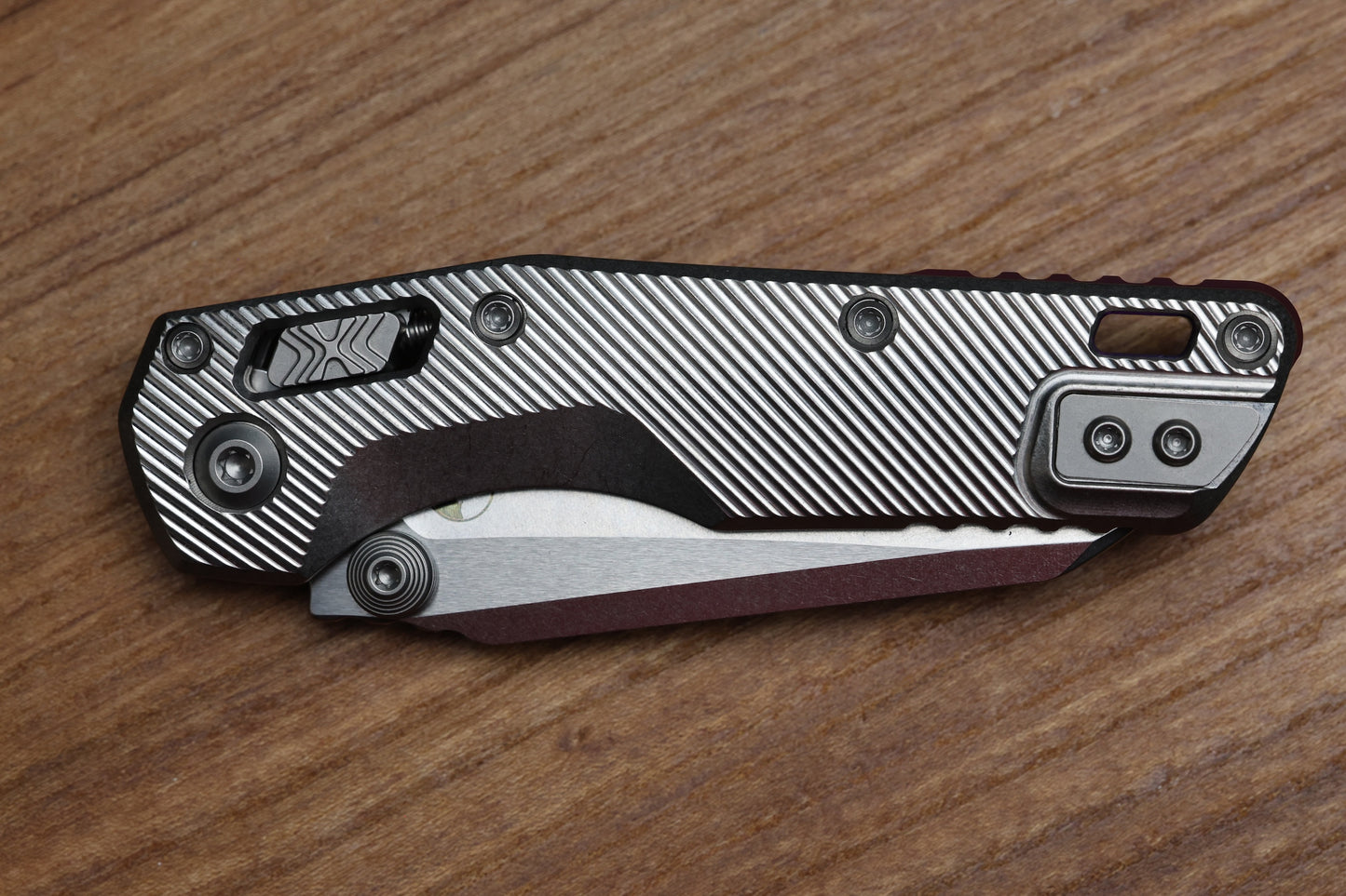MICROTECH MARFIONE SELECT MSI RAM LOK MINI FLUTED TITANIUM HANDLES W/ DOUBLE VAPOR ACCENTS & PURPLE ACCENTS & STONEWASH M390MK 210M-10FLMS4