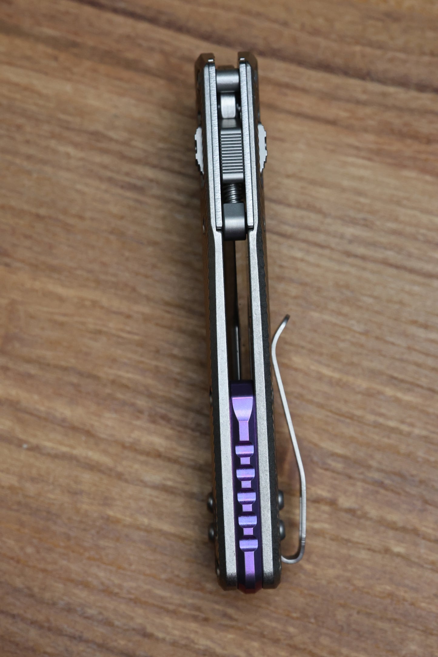 MICROTECH MARFIONE SELECT MSI RAM LOK MINI FLUTED TITANIUM HANDLES W/ DOUBLE VAPOR ACCENTS & PURPLE ACCENTS & STONEWASH M390MK 210M-10FLMS4
