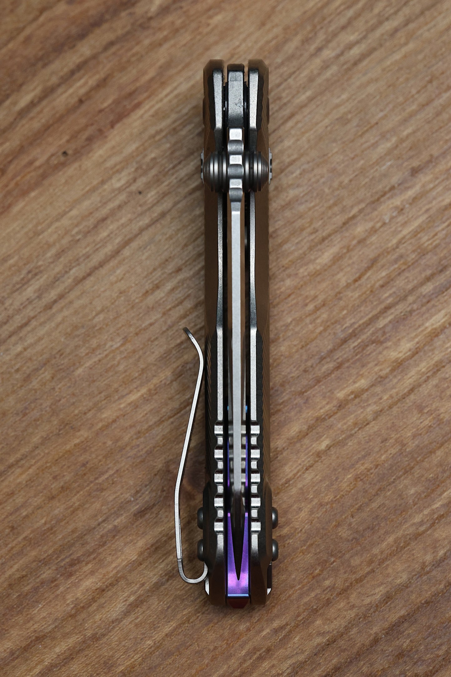 MICROTECH MARFIONE SELECT MSI RAM LOK MINI FLUTED TITANIUM HANDLES W/ DOUBLE VAPOR ACCENTS & PURPLE ACCENTS & STONEWASH M390MK 210M-10FLMS4