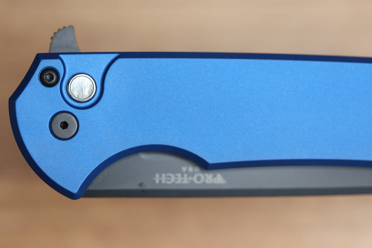 PRO-TECH MORDAX BLUE HANDLES W/ BLACK LIP PEARL BUTTON & DLC MAGNACUT MX103-LTD BLUE