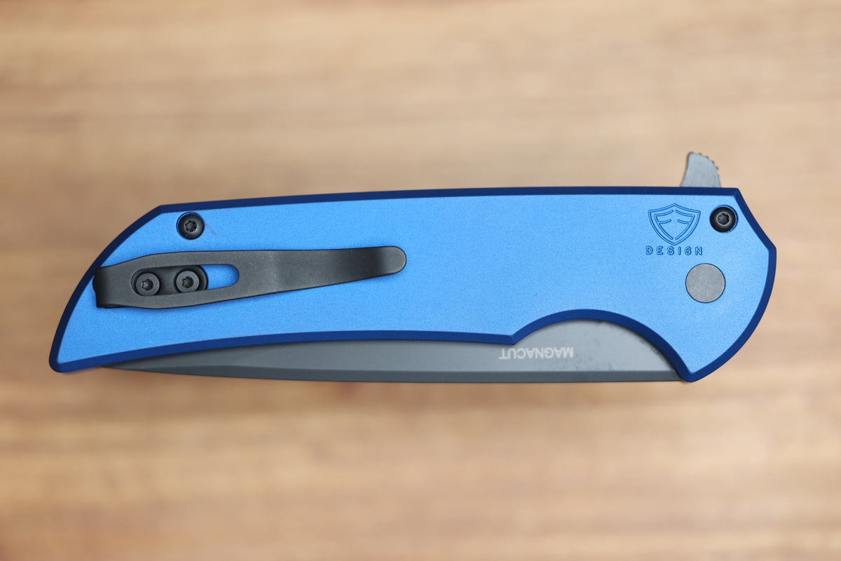 PRO-TECH MORDAX BLUE HANDLES W/ BLACK LIP PEARL BUTTON & DLC MAGNACUT MX103-LTD BLUE