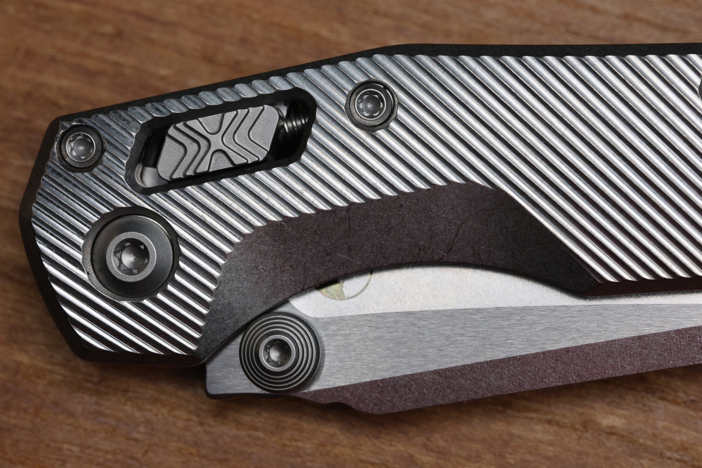 MICROTECH MARFIONE SELECT MSI RAM LOK MINI FLUTED TITANIUM HANDLES W/ DOUBLE VAPOR ACCENTS & PURPLE ACCENTS & STONEWASH M390MK 210M-10FLMS4