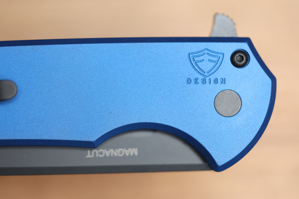 PRO-TECH MORDAX BLUE HANDLES W/ BLACK LIP PEARL BUTTON & DLC MAGNACUT MX103-LTD BLUE