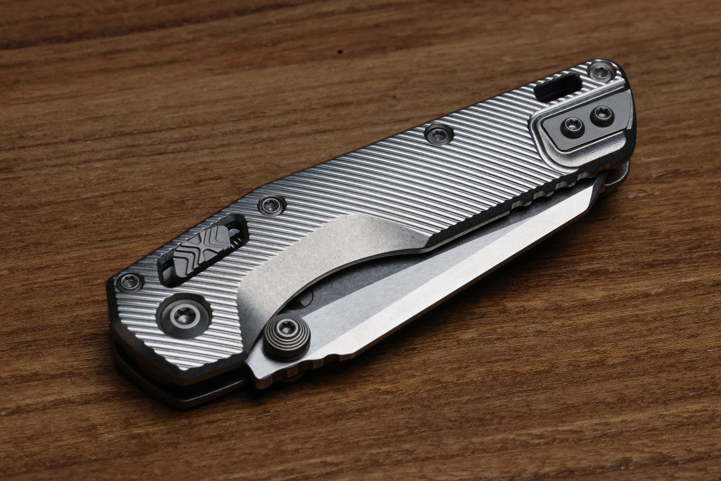 MICROTECH MARFIONE SELECT MSI RAM LOK MINI FLUTED TITANIUM HANDLES W/ DOUBLE VAPOR ACCENTS & PURPLE ACCENTS & STONEWASH M390MK 210M-10FLMS4