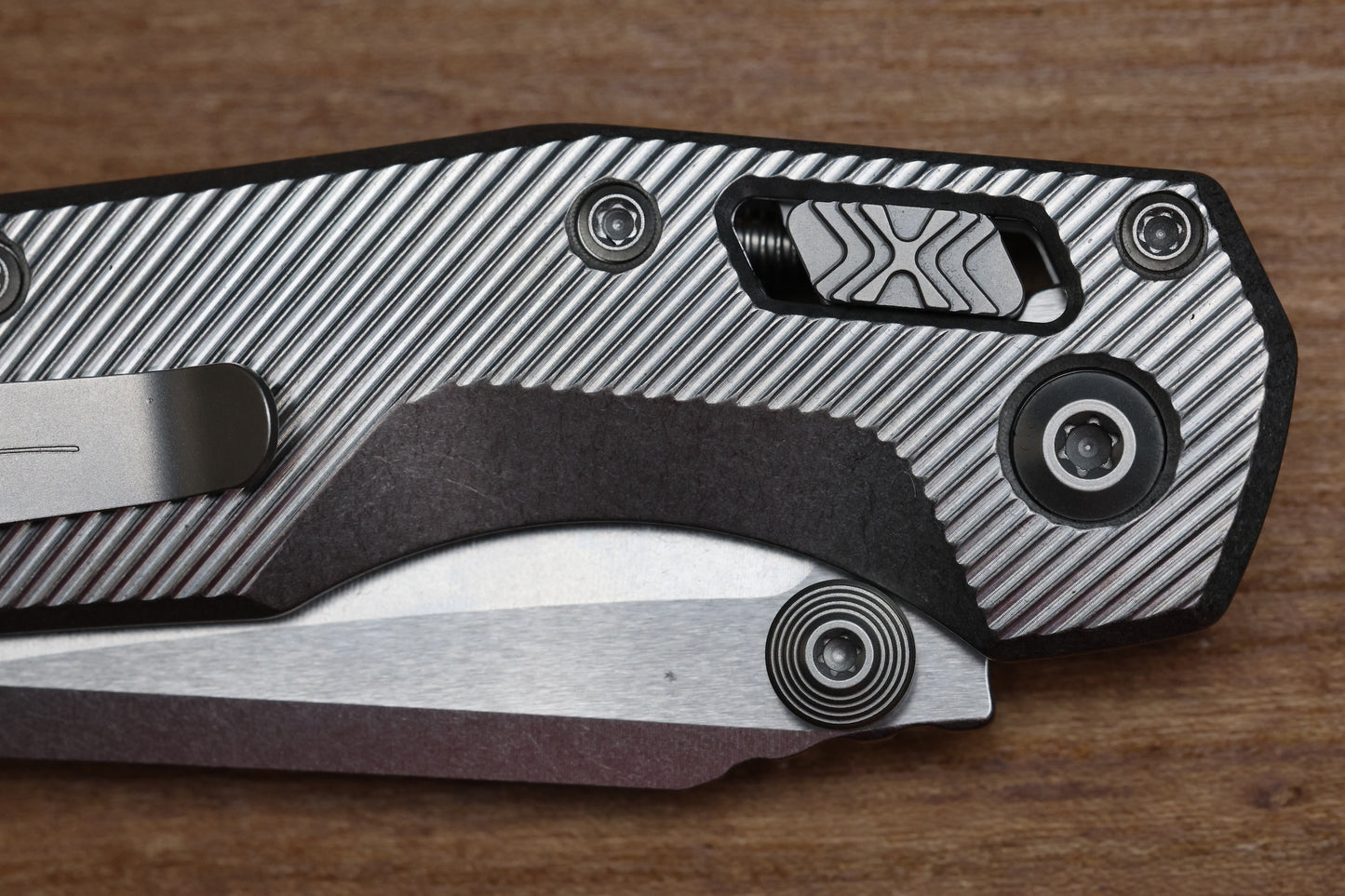 MICROTECH MARFIONE SELECT MSI RAM LOK MINI FLUTED TITANIUM HANDLES W/ DOUBLE VAPOR ACCENTS & PURPLE ACCENTS & STONEWASH M390MK 210M-10FLMS4