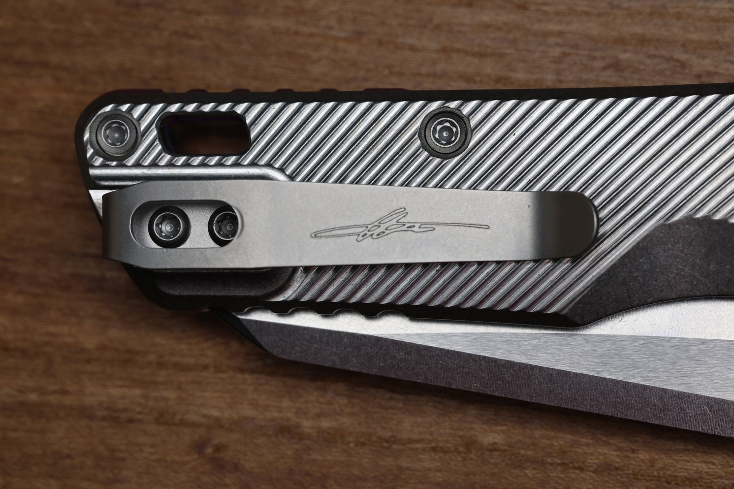 MICROTECH MARFIONE SELECT MSI RAM LOK MINI FLUTED TITANIUM HANDLES W/ DOUBLE VAPOR ACCENTS & PURPLE ACCENTS & STONEWASH M390MK 210M-10FLMS4
