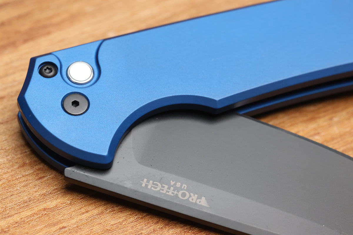PRO-TECH MORDAX BLUE HANDLES W/ BLACK LIP PEARL BUTTON & DLC MAGNACUT MX103-LTD BLUE