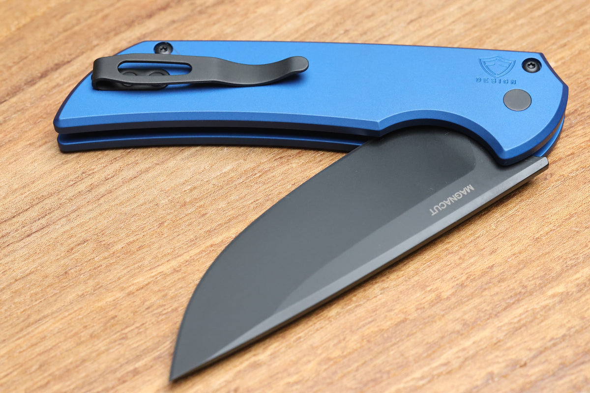 PRO-TECH MORDAX BLUE HANDLES W/ BLACK LIP PEARL BUTTON & DLC MAGNACUT MX103-LTD BLUE
