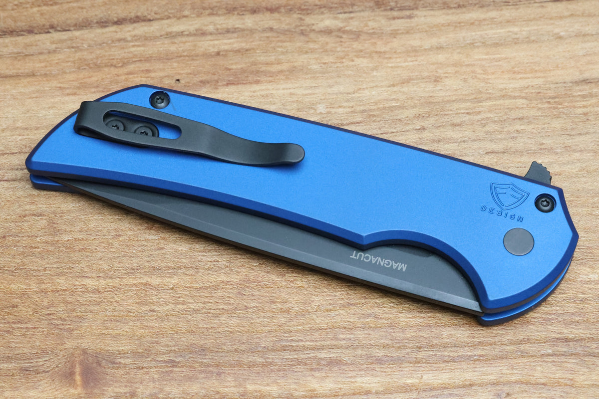 PRO-TECH MORDAX BLUE HANDLES W/ BLACK LIP PEARL BUTTON & DLC MAGNACUT MX103-LTD BLUE