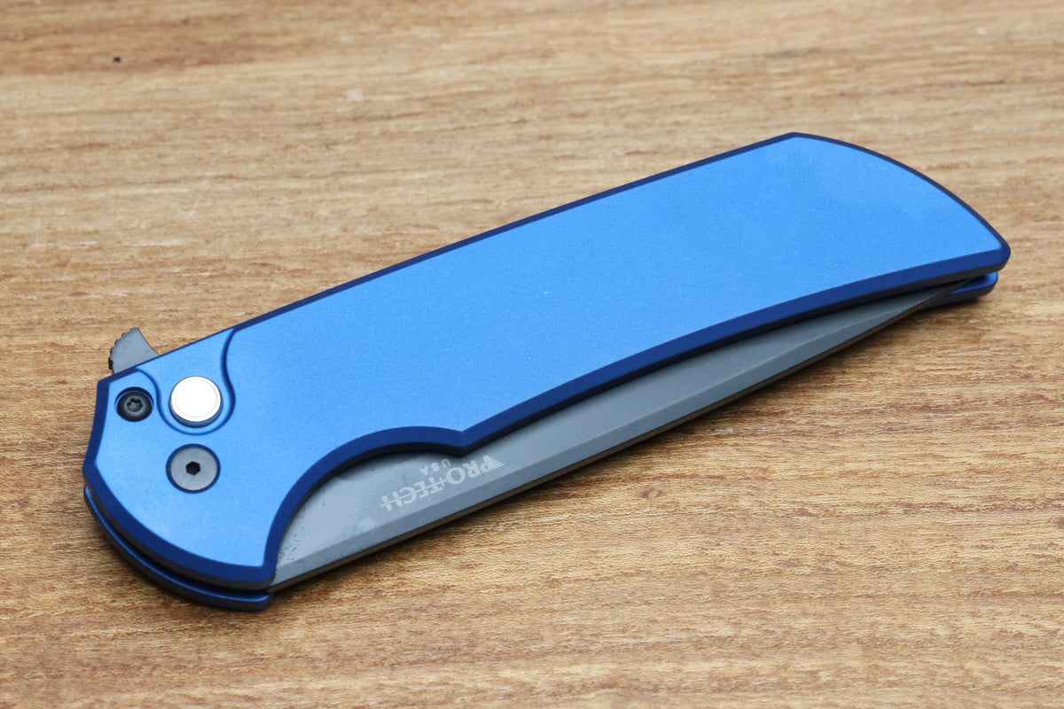 PRO-TECH MORDAX BLUE HANDLES W/ BLACK LIP PEARL BUTTON & DLC MAGNACUT MX103-LTD BLUE