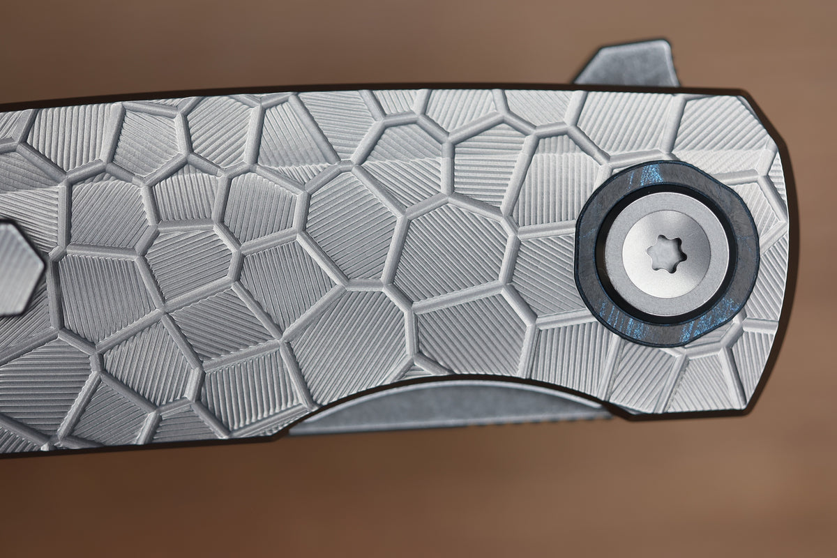 HOLT BLADEWORKS OUTLAW #179 MILLED TURTLE TITANIUM OCEAN BLUE CARBOTI INLAY BLACKWASHED BOHLER M390 BLADE