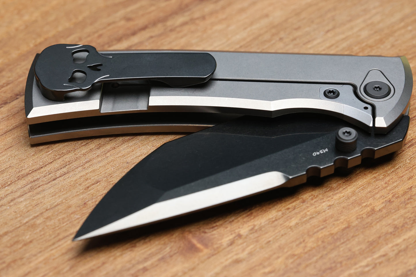 CHAVES KNIVES REDENCION 229 BRIGHT STONEWASH DLC W/ TITANIUM INTEGRAL HANDLE W/ MAGNETIC TI INLAYS & TANTO M390