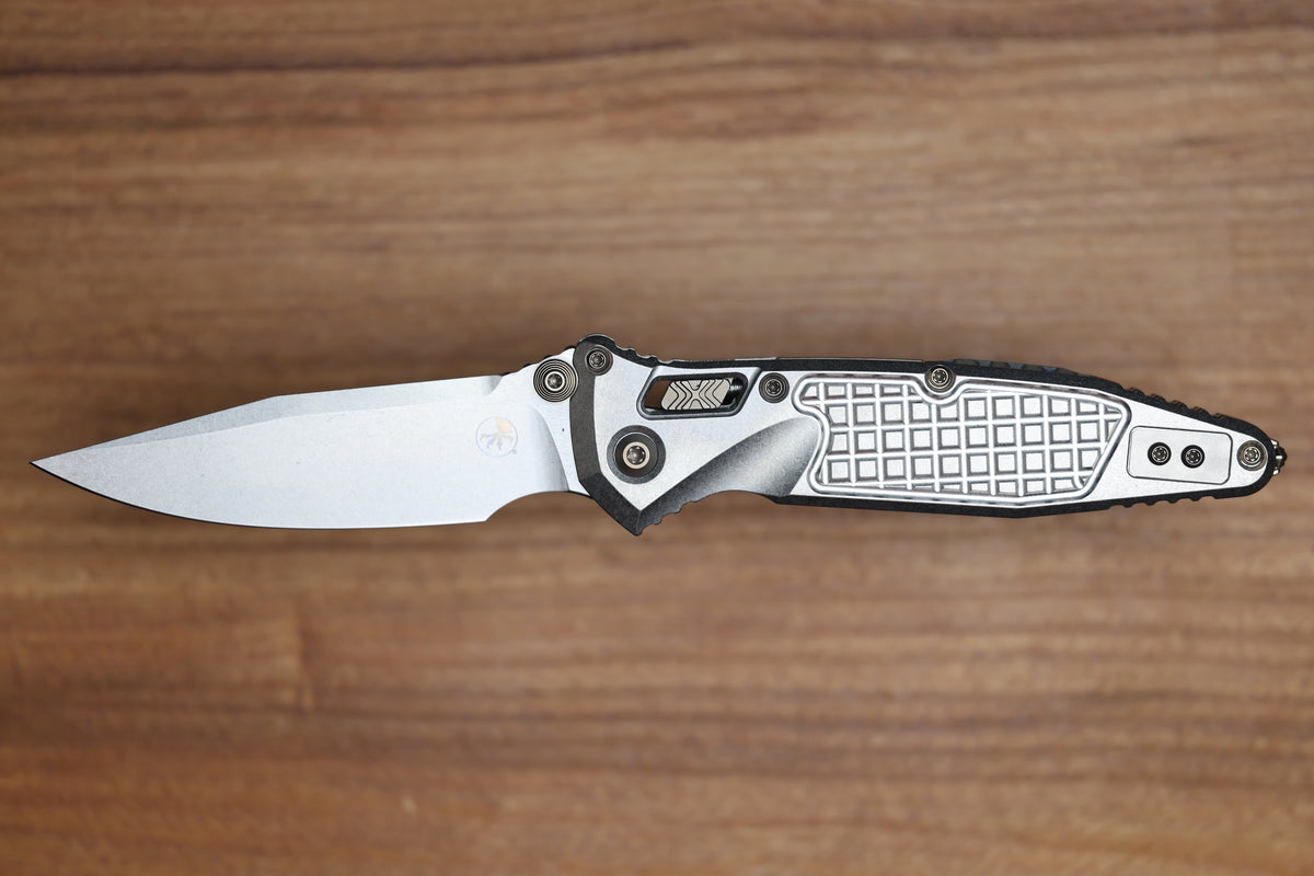 MICROTECH MARFIONE SELECT SOCOM RAM-LOK TITANIUM FRAG HANDLES W/ FLAMED ACCENTS & STONEWASH M390MK 160RL-10FRMS5