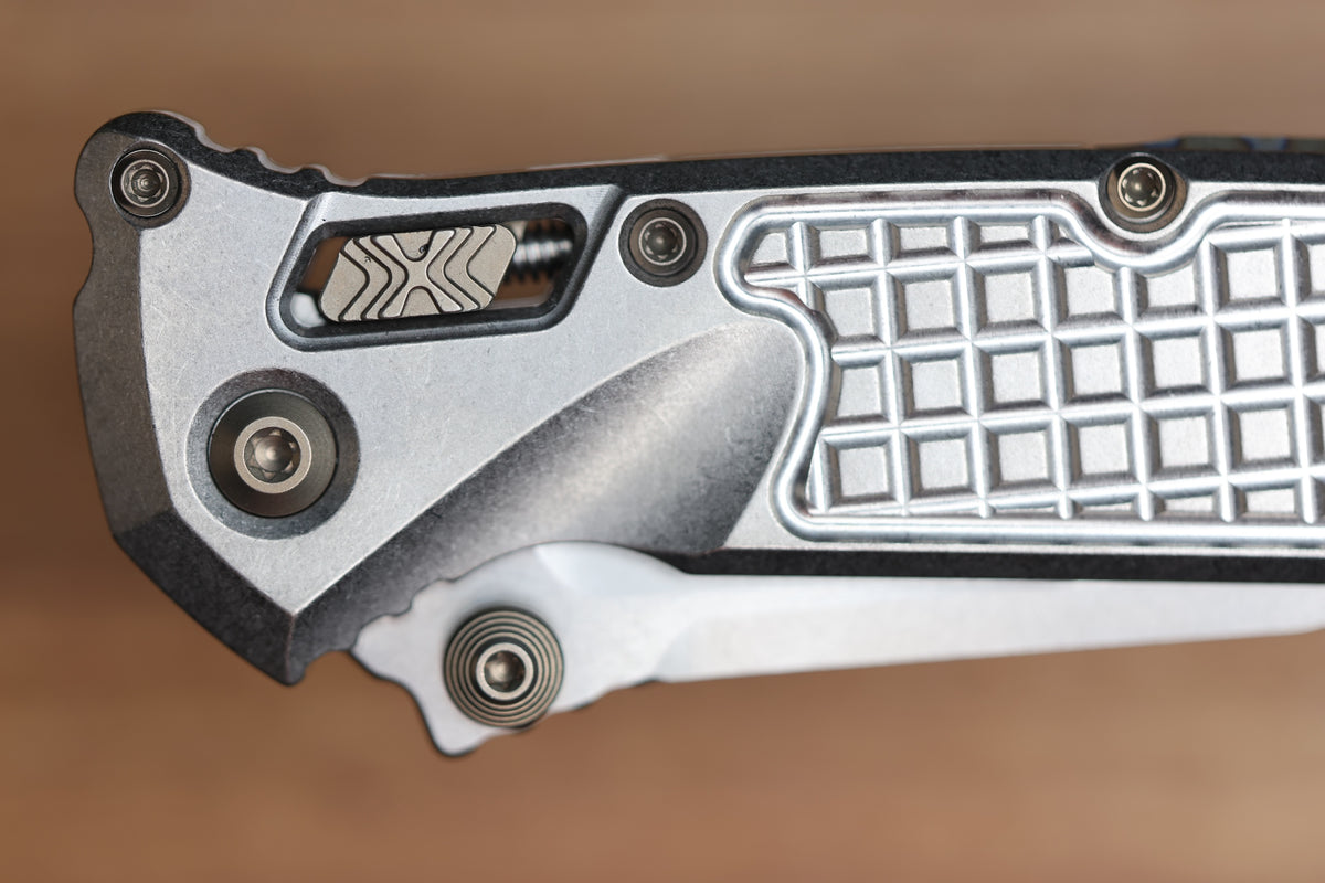 MICROTECH MARFIONE SELECT SOCOM RAM-LOK TITANIUM FRAG HANDLES W/ FLAMED ACCENTS & STONEWASH M390MK 160RL-10FRMS5