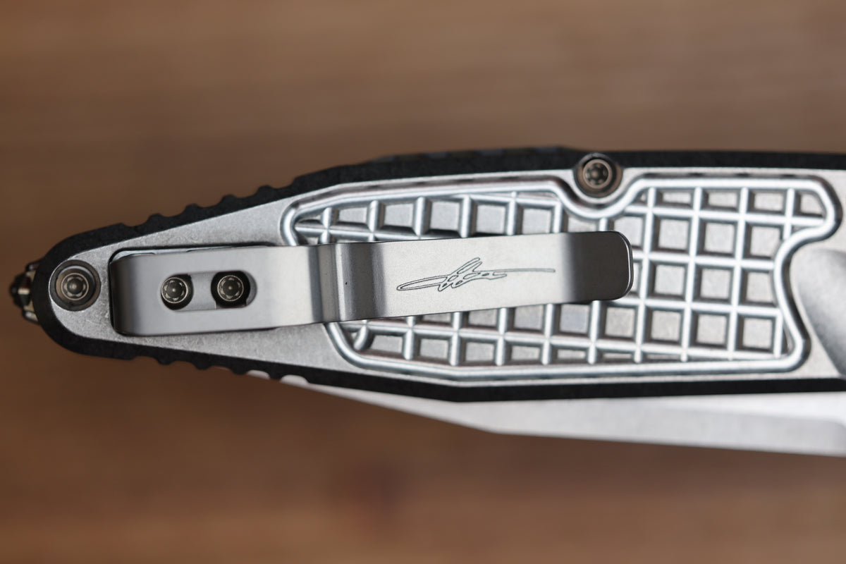 MICROTECH MARFIONE SELECT SOCOM RAM-LOK TITANIUM FRAG HANDLES W/ FLAMED ACCENTS & STONEWASH M390MK 160RL-10FRMS5