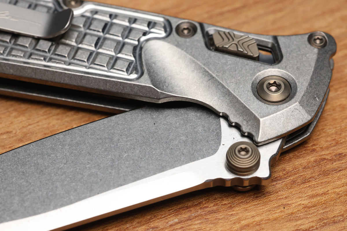 MICROTECH MARFIONE SELECT SOCOM RAM-LOK TITANIUM FRAG HANDLES W/ FLAMED ACCENTS & STONEWASH M390MK 160RL-10FRMS5