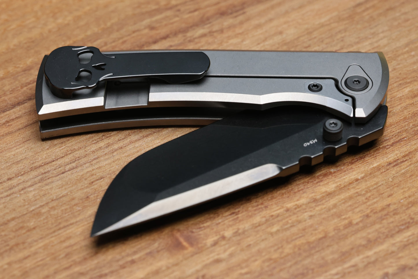CHAVES KNIVES REDENCION 229 BRIGHT STONEWASH DLC W/ TITANIUM INTEGRAL HANDLE W/ MAGNETIC TI INLAYS & DROP POINT M390