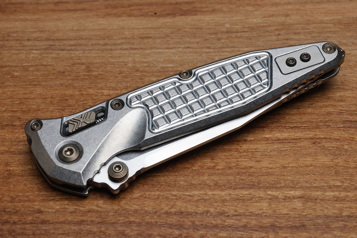 MICROTECH MARFIONE SELECT SOCOM RAM-LOK TITANIUM FRAG HANDLES W/ FLAMED ACCENTS & STONEWASH M390MK 160RL-10FRMS5