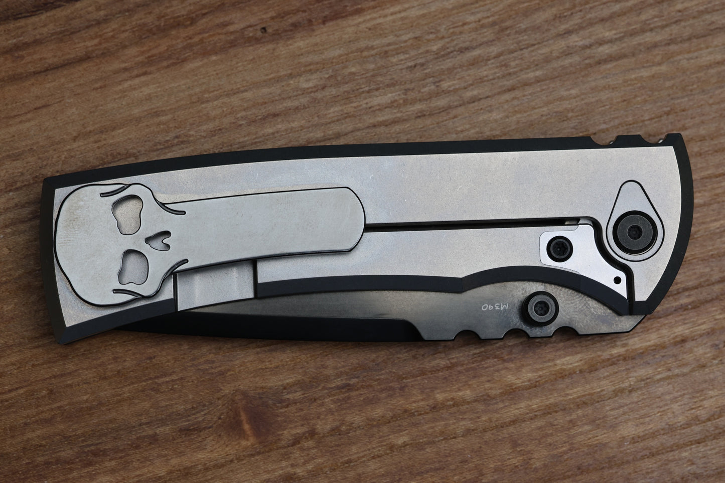 CHAVES KNIVES REDENCION 229 BRIGHT STONEWASH DLC W/ TITANIUM INTEGRAL HANDLE W/ MAGNETIC TI INLAYS & DROP POINT M390