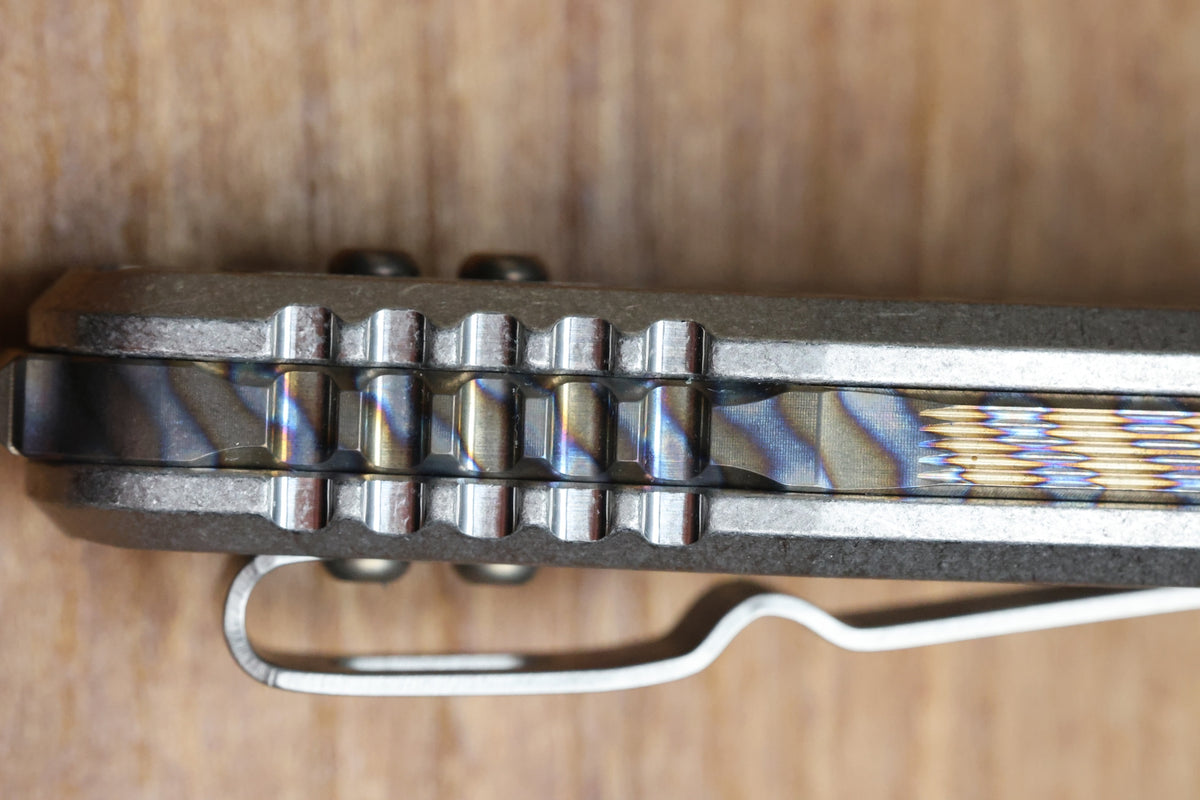MICROTECH MARFIONE SELECT SOCOM RAM-LOK TITANIUM FRAG HANDLES W/ FLAMED ACCENTS & STONEWASH M390MK 160RL-10FRMS5