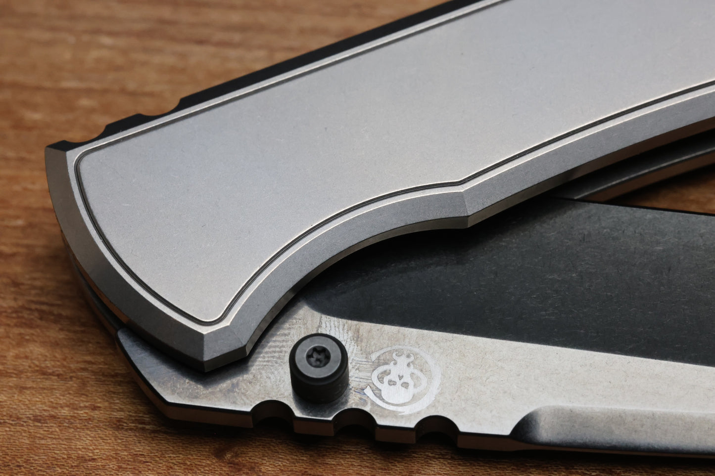 CHAVES KNIVES REDENCION 229 BRIGHT STONEWASH DLC W/ TITANIUM INTEGRAL HANDLE W/ MAGNETIC TI INLAYS & DROP POINT M390