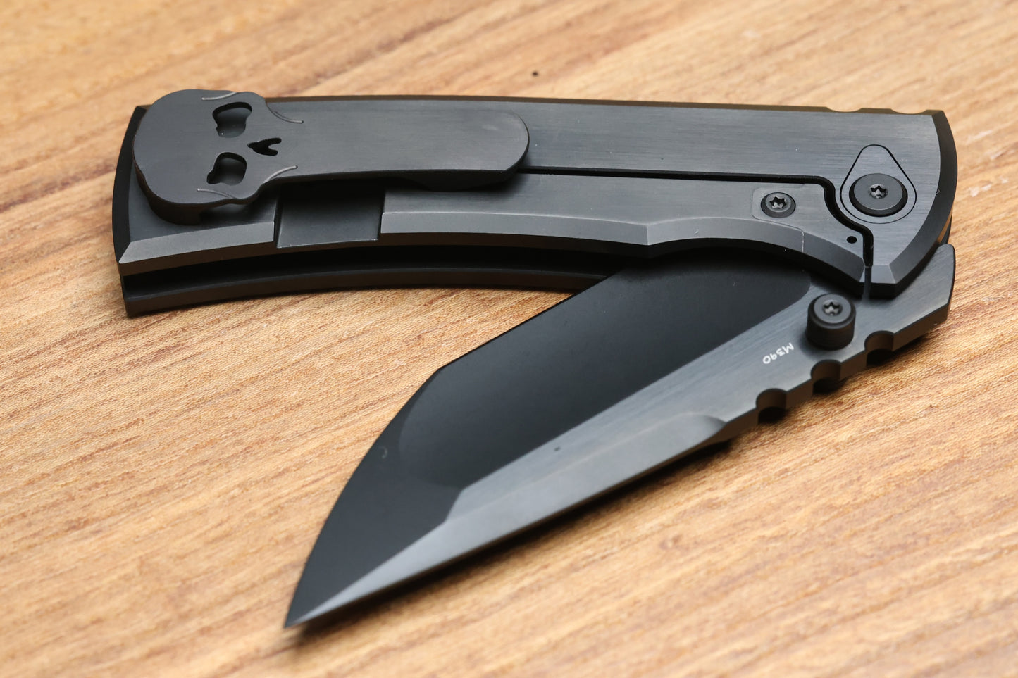 CHAVES KNIVES REDENCION 229 SATIN FLATS BLACK PVD W/ TITANIUM INTEGRAL HANDLE W/ MAGNETIC TI INLAYS & TANTO M390