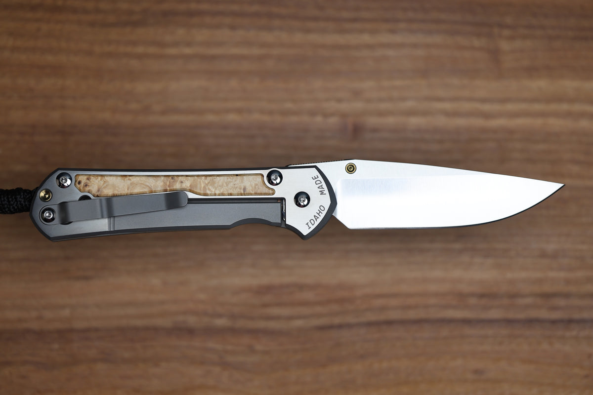 CHRIS REEVE LARGE SEBENZA BOX ELDER POLISHED DROP POINT MAGNACUT BLADE (PREOWNED)