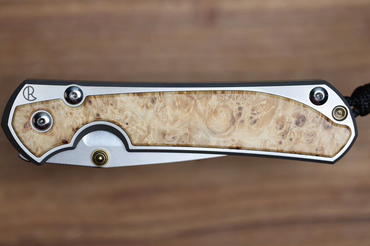 CHRIS REEVE LARGE SEBENZA BOX ELDER POLISHED DROP POINT MAGNACUT BLADE (PREOWNED)