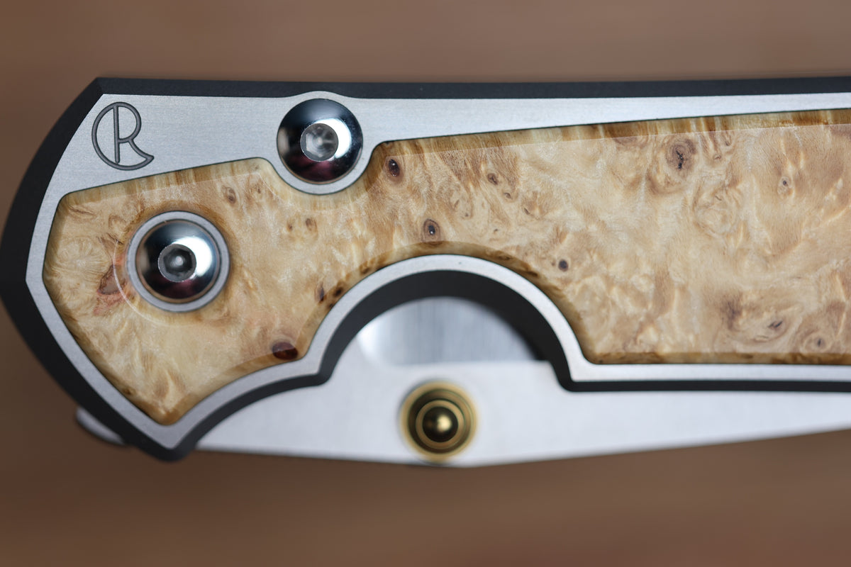 CHRIS REEVE LARGE SEBENZA BOX ELDER POLISHED DROP POINT MAGNACUT BLADE (PREOWNED)
