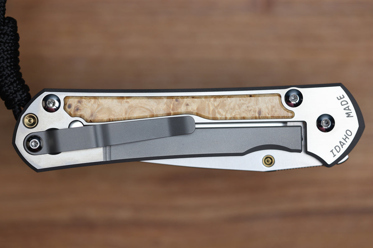 CHRIS REEVE LARGE SEBENZA BOX ELDER POLISHED DROP POINT MAGNACUT BLADE (PREOWNED)