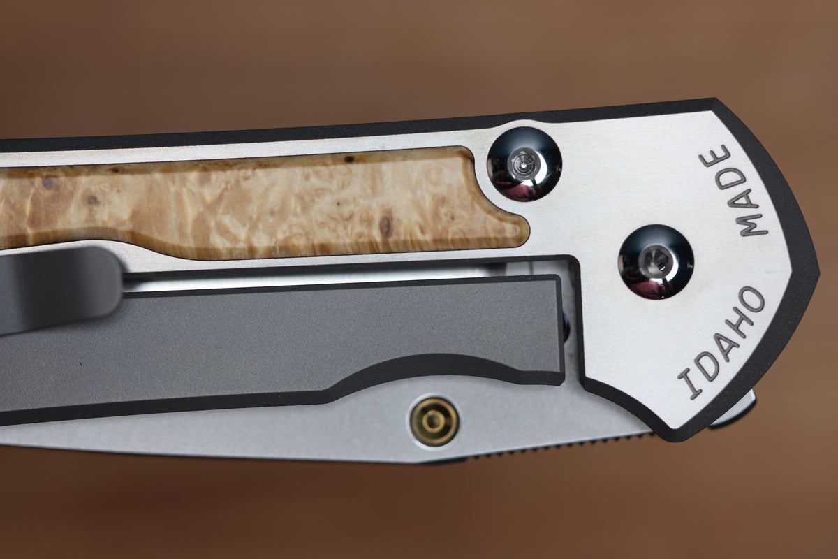 CHRIS REEVE LARGE SEBENZA BOX ELDER POLISHED DROP POINT MAGNACUT BLADE (PREOWNED)