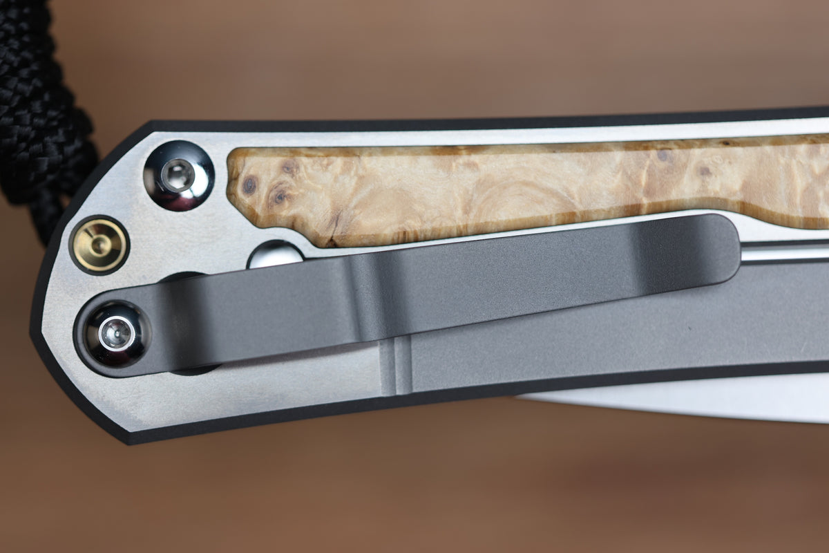 CHRIS REEVE LARGE SEBENZA BOX ELDER POLISHED DROP POINT MAGNACUT BLADE (PREOWNED)