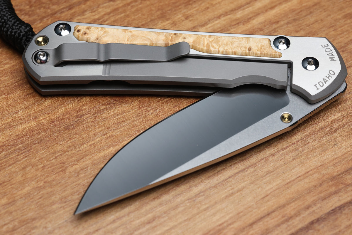 CHRIS REEVE LARGE SEBENZA BOX ELDER POLISHED DROP POINT MAGNACUT BLADE (PREOWNED)