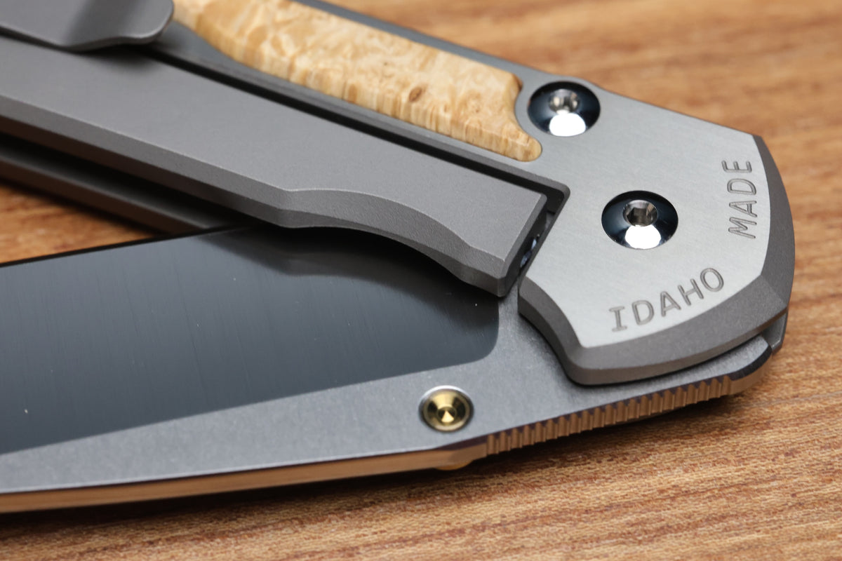 CHRIS REEVE LARGE SEBENZA BOX ELDER POLISHED DROP POINT MAGNACUT BLADE (PREOWNED)
