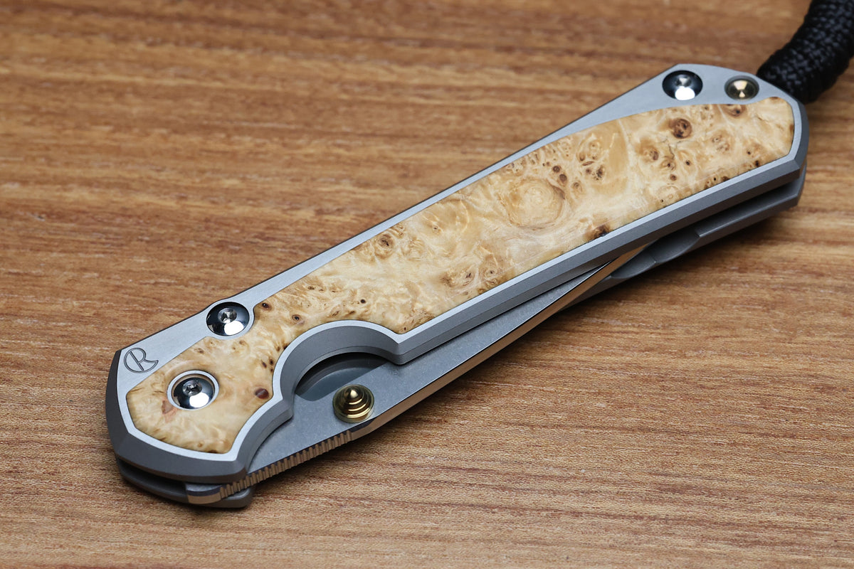 CHRIS REEVE LARGE SEBENZA BOX ELDER POLISHED DROP POINT MAGNACUT BLADE (PREOWNED)