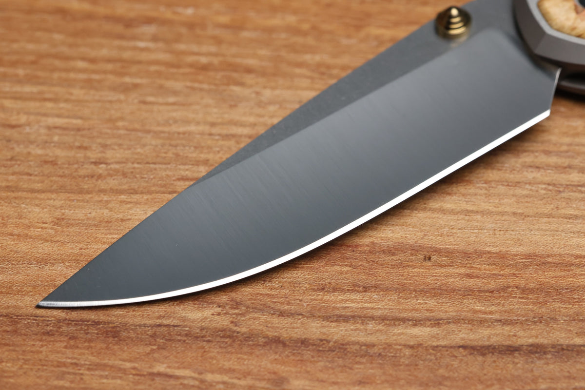 CHRIS REEVE LARGE SEBENZA BOX ELDER POLISHED DROP POINT MAGNACUT BLADE (PREOWNED)