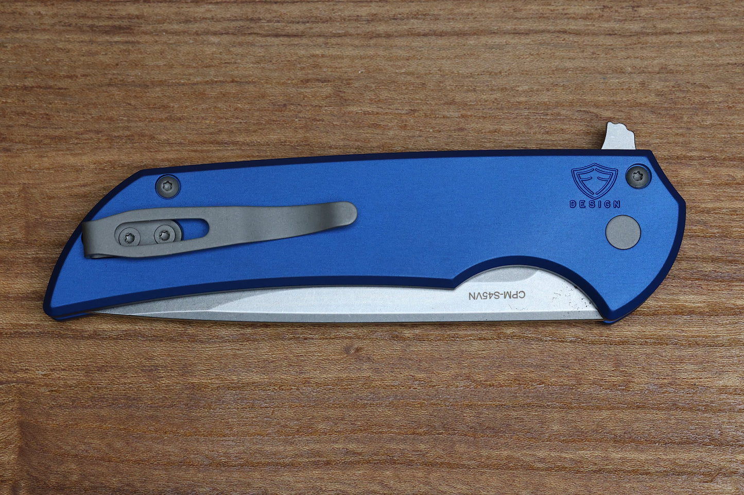 PRO-TECH MORDAX BUTTON LOCK KNIFE BLUE ALUMINUM- 3.5" STONEWASH S45VN