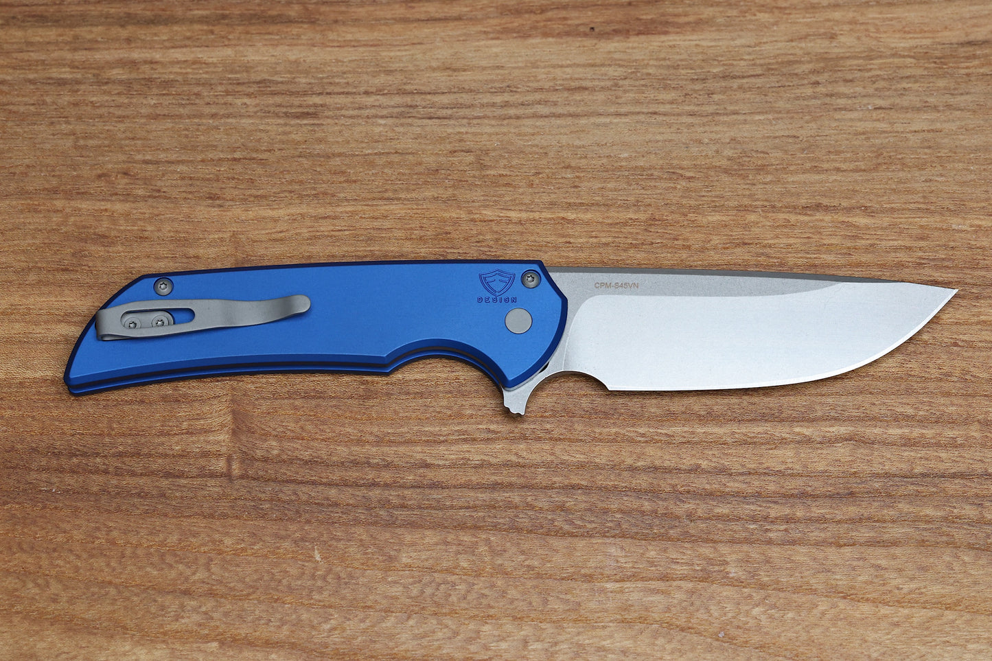 PRO-TECH MORDAX BUTTON LOCK KNIFE BLUE ALUMINUM- 3.5" STONEWASH S45VN