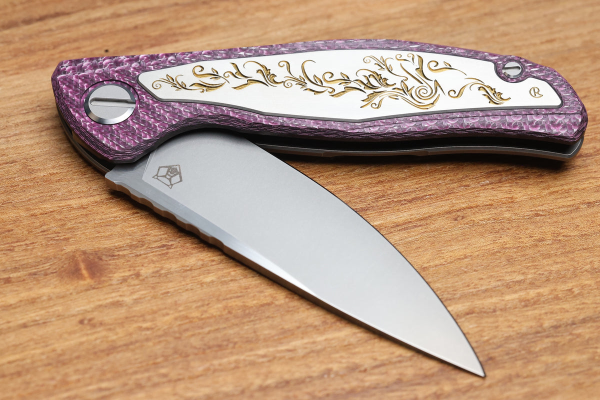 SHIROGOROV KNIVES AND CHRIS REEVE KNIVES COLLABORATION HATI CGG - MAGNACUT BLADE - TITANIUM/PURPLE ALUTEX HANDLE - MRBS