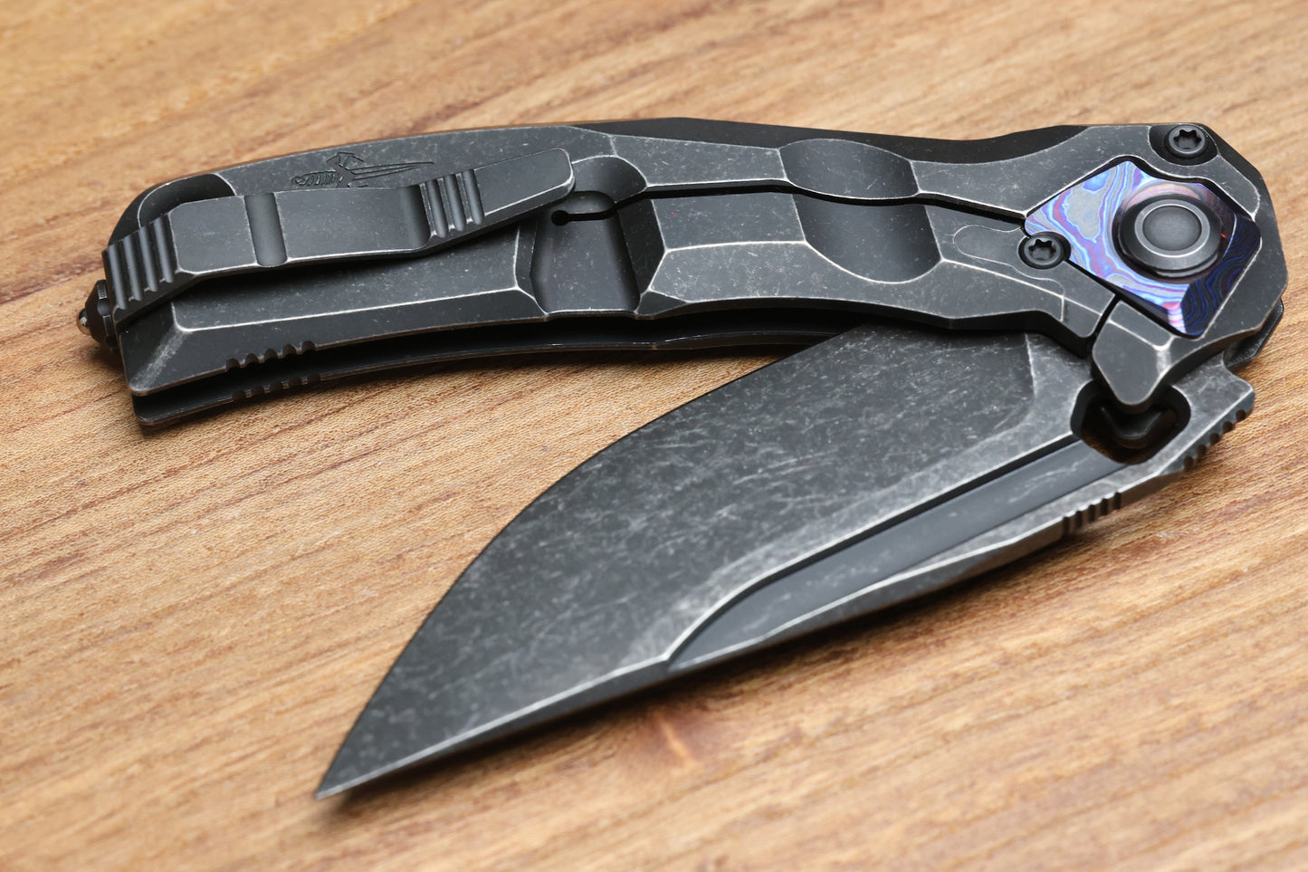 CUSTOM KNIFE FACTORY & ANTHONY MARFIONE COLLABORATION RATAX W/ BLACKWASH TITANIUM INTEGRAL HANDLE & BLACKWASH M398