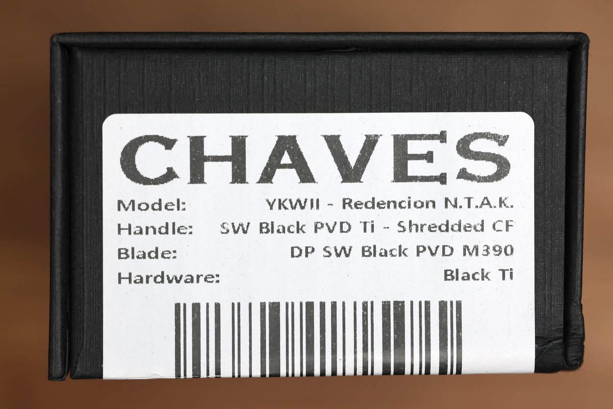 CHAVES KNIVES NTAK 229 BLACK PVD TITANIUM SHREDDED CARBON FIBER INLAY 3.56" DROP POINT BLACK PVD 50 SERIES