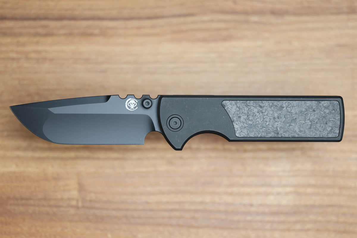 CHAVES KNIVES NTAK 229 BLACK PVD TITANIUM SHREDDED CARBON FIBER INLAY 3.56" DROP POINT BLACK PVD 50 SERIES
