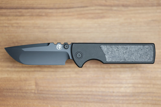 CHAVES KNIVES NTAK 229 BLACK PVD TITANIUM SHREDDED CARBON FIBER INLAY 3.56" DROP POINT BLACK PVD 50 SERIES